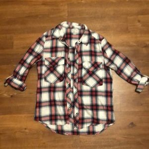 Red and white button up flannel